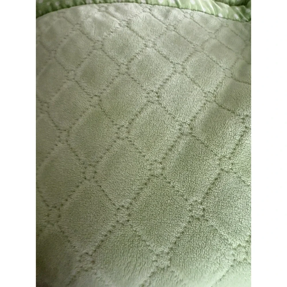 Pottery Barn Kids Sage Green Baby Blanket Embossed Diamonds Polka Dot Satin Trim